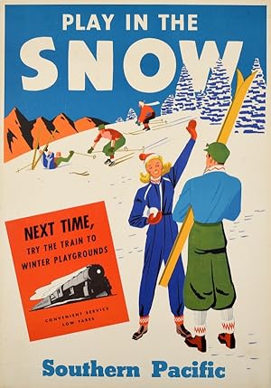 Original Vintage Poster Play In The Snow Southern Pacific Railway