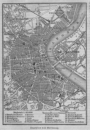 1894 Map and City Plan of Bordeaux,France