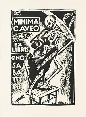 1936 Italian Engraving bookplate (Ex Libris), MINIMA CAVEO (Matted)