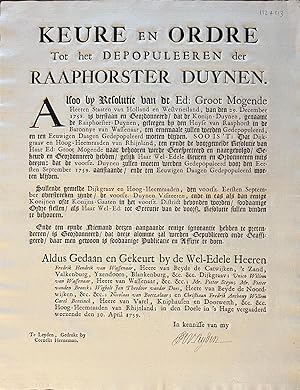 Publication Raaphorsterduinen The Hague Wassenaar 1759 | Keure en ordre tot het depopuleeren der ...