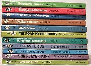 Lot of 11 Elizabeth Ashton Harlequin Romance novels with red edges.