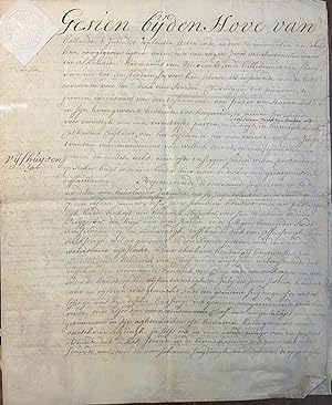 Manuscript on parchment, notarial deed 1701 | Sale by Jacob van Santen, secretaris tot Alkemade f...