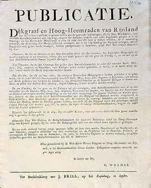 Publication Rijnland tax water authority 1814 plano | Large publication Publicatie. Hoogheemraden...