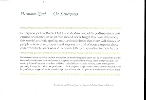 Hermann Zapf. On Letterpress.