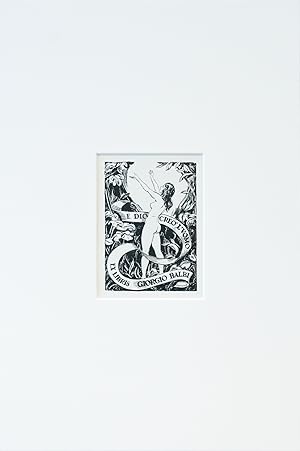 1943 Italian Engraving bookplate (Ex Libris), E Dio creò l'Uomo (Matted)