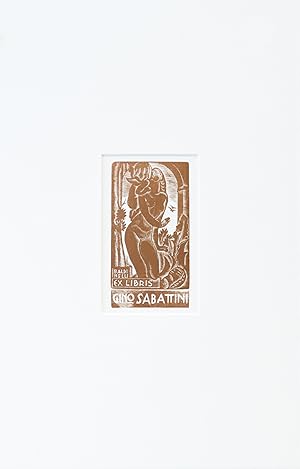 1936 Italian Engraving bookplate (Ex Libris), Venus kissing Cupid (Matted)
