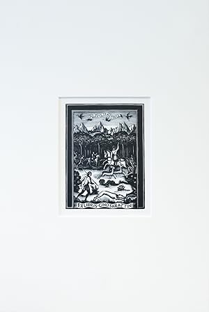 1938 Italian Engraving bookplate (Ex Libris), De Arte Venatoria (Matted)