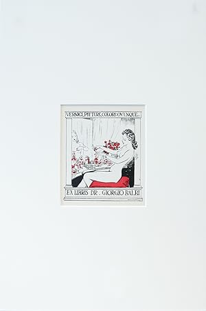 1945 Italian Engraving bookplate (Ex Libris), Vernici, Pitture, Colori: Ovunque (Matted)