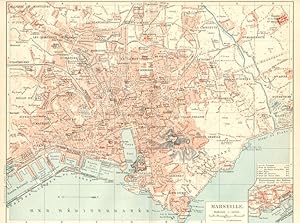1894 Color City Plan of Marseille, France