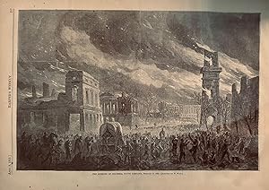The Burning of Columbia South Carolina, Feb. 17, 1865. Original, Full page hand etched in wood fo...