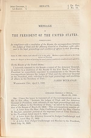 [Territory of Utah] 36th Congress, 1st session. Senate. Ex. Doc. No. 32. Message of the President...