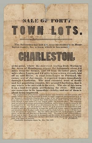 Sale of Forty Town Lots. The Subscriber has laid out, near his residence in Huntington county, Ia...