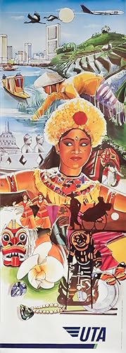 1989 Original French Airline Poster - UTA, Asia