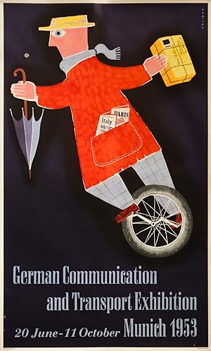 1953 German Exhibition Poster, German Communication and Transport Exhibition