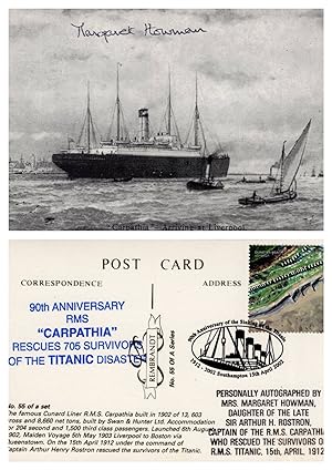 Margaret Howman of RMS Carpathia at Liverpool Titanic Ship Hand Signed Postcard