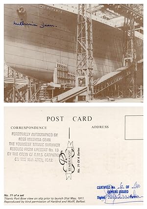 Millvena Dean Titanic Ship Survivor Official Hand Signed Port Bow Postcard