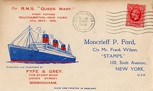 RMS Queen Mary Ship 1936 Maiden Voyage Southampton Postmark Old FDC