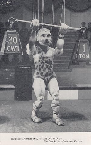 Strong Man Muscle Builder Weight Lifting Marionette Puppet Theatre Old Postcard