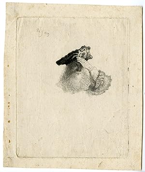 Antique Master Print-PORTRAIT-OLD-MAN-SHADING-EYES-Hazard-Rembrandt-18th c.