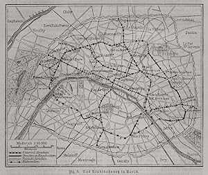 1890s Map of The City Railway Network in Paris