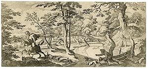 Antique Master Print-MAN-WITH-DOG-HUNTING-Merian-1625