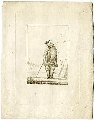 Rare-Antique Master Print-FULL-FIGURED-NAVAL-OFFICER-Anonymous-18th c.