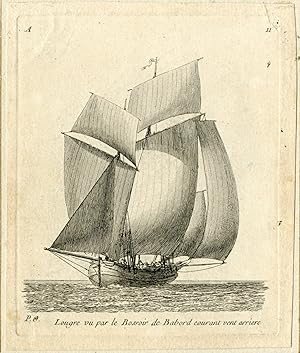 Antique Master Print-LUGGER-DOWNWIND-Le Gouaz-Ozanne-1813
