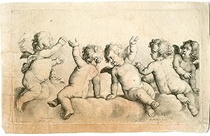 Antique Master Print-CHERUBS-BOYS-CLOUDS-Hollar-van Avont-1620-1677