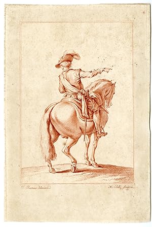 Antique Master Print-KNIGHT-HORSEBACK-PLUMED-HAT-Billé-Bertaux-1777