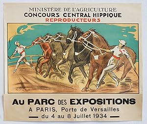 1934 French Advertisement poster - " Ministère de L'agriculture, Concours Central Hippique, Repro...