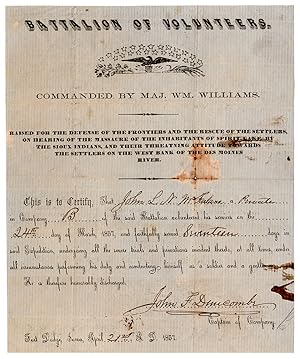 Battalion of Volunteers. Commanded By Maj. Wm. Williams. Raised for the Defense of the Frontiers ...