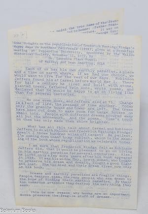 Some thoughts on the republication of Frederick Hastings Rindge's Happy Days in Southern Californ...