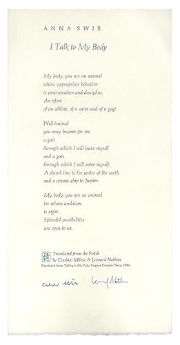 I Talk To My Body [Broadside]