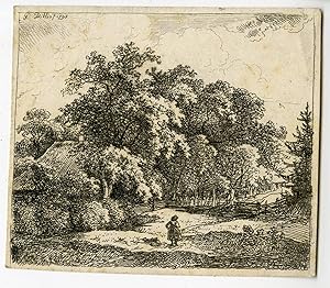 Antique Master Print-WOODED LANDSCAPE WITH BARN-von Dillis-late 18th.c.