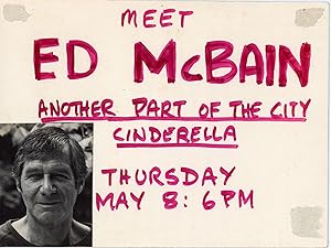 AUTHOR ED McBAIN - HANDMADE AUTHOR EVENT SIGN - ANOTHER PART OF THE CITY - CINDERELLA - 1986