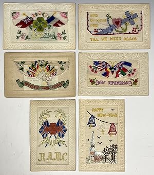 Group of Six French Embroidered Postcards Commemorating World War I, ca. 1918