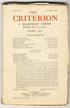 "Speech for a Prize-Day," contained in THE CRITERION A QUARTERLY REVIEW. Vol. XI: XLII