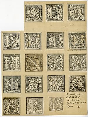 Antique Master Print-34 WOODBLOCK-INITIALS-CHAPTER-PUTTI-Oporin-1539-1572
