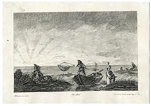 Antique Master Print-LANDSCAPE-FIGURES-FISHING-SEASHORE-Hertel-Pillement-18th c.