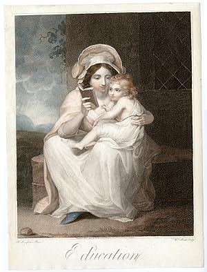 Antique Master Print-MOTHER-EDUCATION-TEACH-READ-CHILD-Bond-Singleton-1793