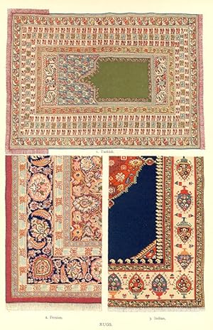 1896 lithograph of Turkish, Indian, and Persian Rugs