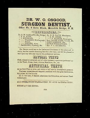 [handbill] Dr. W. O. Osgood SURGEON DENTIST Office No. 3 Gove Block, Meredith Bridge, N.H.