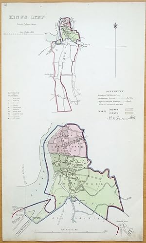 Antique Map KING'S LYNN Original Hand Coloured Town Street Plan Dawson 1832