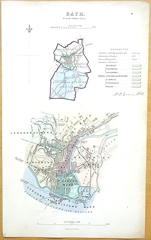 Antique Map BATH , Somerset,Original Hand Coloured City Street Plan, Dawson 1832