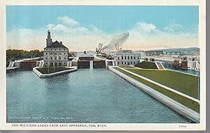 Soo, Michigan Locks 1930 Linen Postcard Unposted