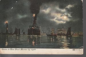 New York Harbor By Night 1910 Postcard