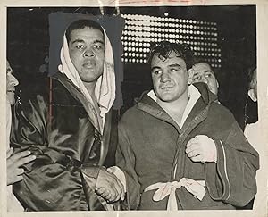 Original press photograph of Joe Louis and Tami Mauriello after a fight, 1946
