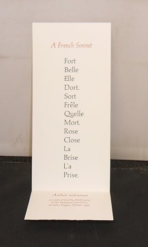 Rampant Lions Press - Printing of "A French Sonnet" for John Fuggles, Winter 1996