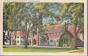 St. Mark's Church and Rectory, Augusta, ME circa 1930 Linen Postcard