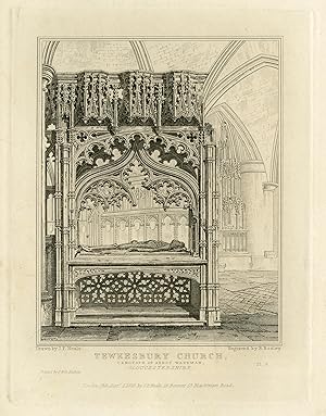 Antique Print-Interior of Tewkesbury church in Gloucestershire-Neale-Bosley-1825